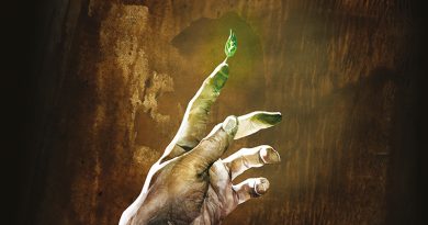 Illustration: Timo Wuerz, nach oben ausgestreckte Hand, auf dem Zeigefinger befindet sich ein grünes Blatt, Anmutung: Brauntöne