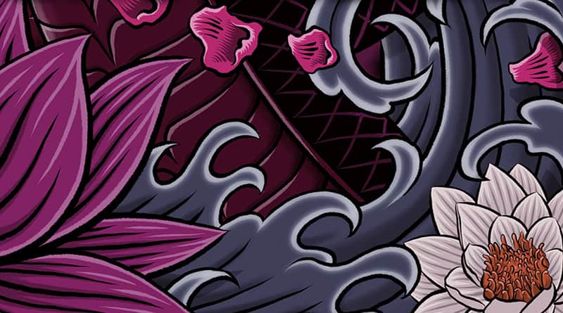 Cover „#nichtgesellschaftsfähig – Tod, Verlust, Trauer und das Leben”: Lotos-Blumen und dunkle Wellen