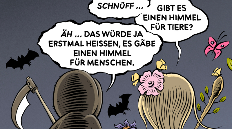 Herr Tod und Frau Leben-Comic von Schwarwel zum Thema Tiere und Tod