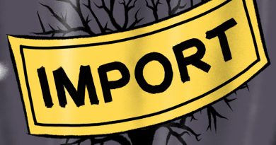 Urne mit Aufschrift IMPORT, Illustration von Schwarwel